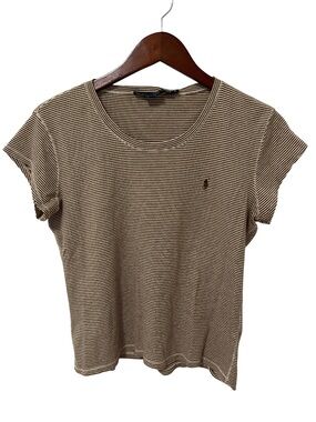 Ralph Lauren Sport Women’s XL Brown Striped Cotton Tee Shirt